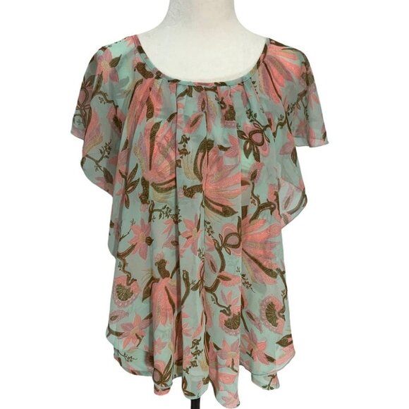 H&m Sheer Floral Tiered Top Blouse Size Small - Picture 1 of 8